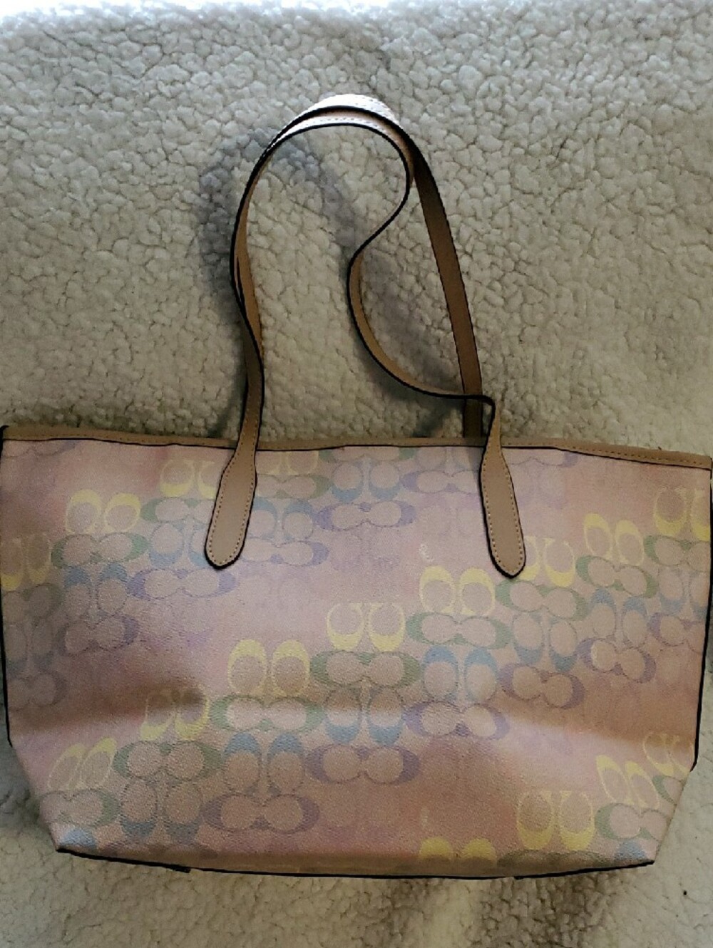 Coach Pastel Pink Signature Canvas Tote with Scarf Accent - Picture 9 of 16